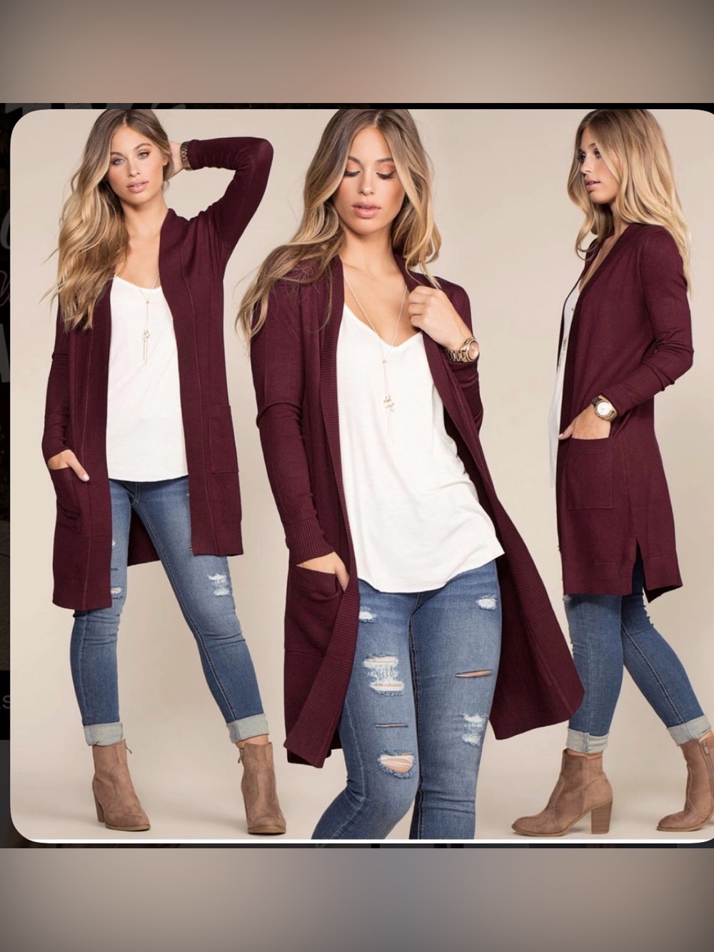 💗Burgundy Herringbone knit cardigan💗